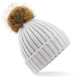 Beechfield B412 - FAKE FUR POM POM THICK BEANIE Light Grey